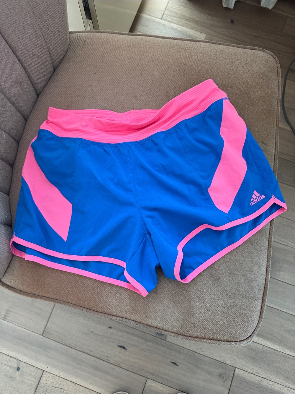 adidas Women’s Blue Athletic Shorts with Pink Trim